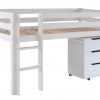 white sturdy mid sleeper cabin bed with storage for kids.