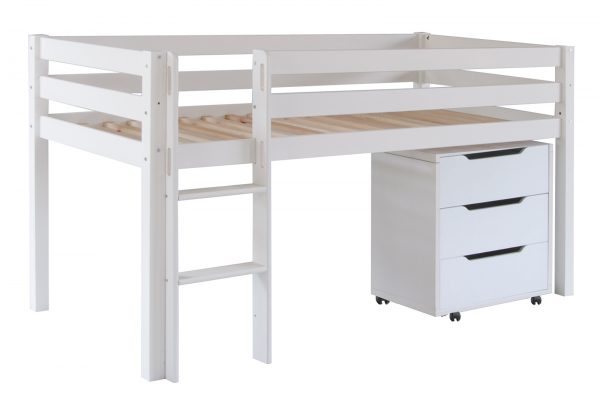 white sturdy mid sleeper cabin bed with storage for kids.